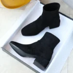 Customized Wholesale Women Shoes and Boots 2023 Black Leather Suede Fashion Sexy Thick Heel Ankle Boots Winter Shoes for Women - Image 3