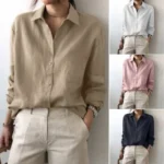 Factory Direct Sales Women's Summer Linen Cotton Button-up Blouse Casual Collar Long-sleeved Shirt - Image 2