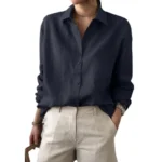 Factory Direct Sales Women's Summer Linen Cotton Button-up Blouse Casual Collar Long-sleeved Shirt - Image 5