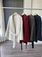 Cashmere  Wool Lapel Tie Waist Double-Sided Wool Coat  Jacket Autumn Winter - Image 3