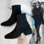 Customized Wholesale Women Shoes and Boots 2023 Black Leather Suede Fashion Sexy Thick Heel Ankle Boots Winter Shoes for Women - Image 6